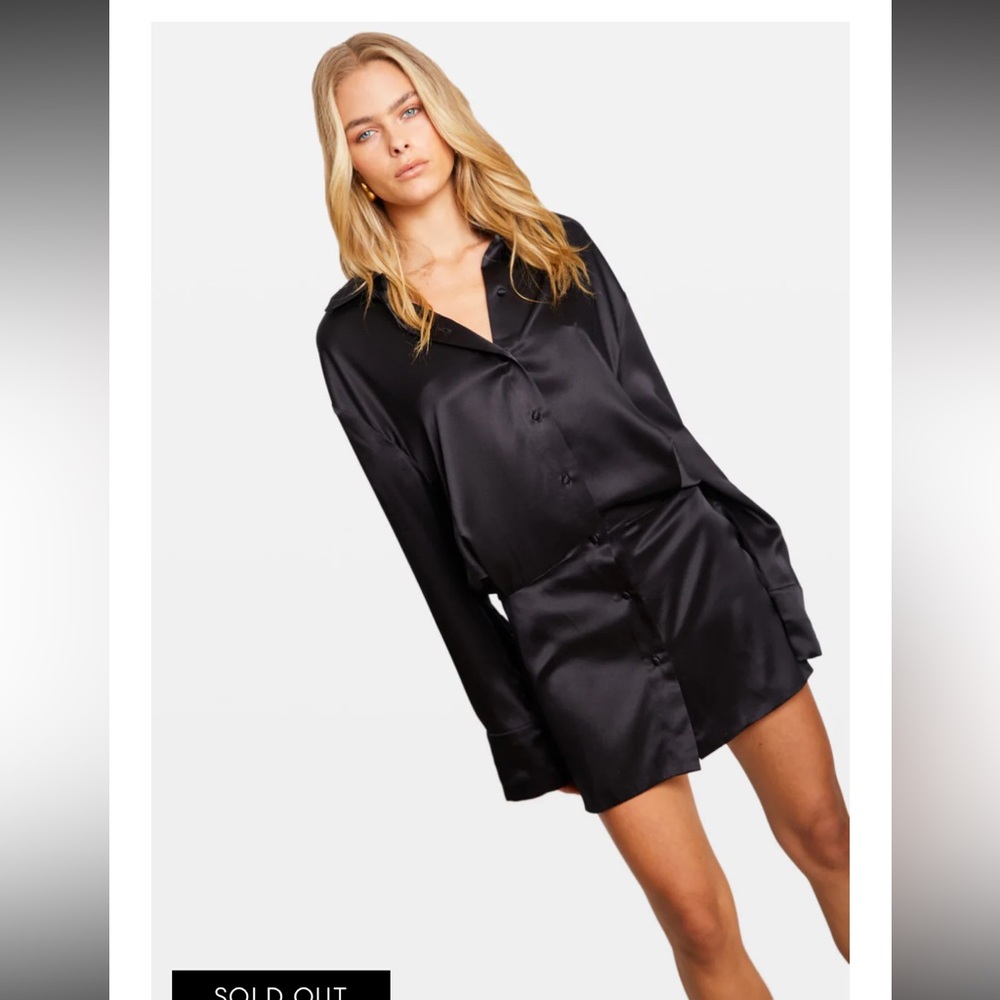 NWT AEXAE Silk Shirt Dress in Black revolve button down